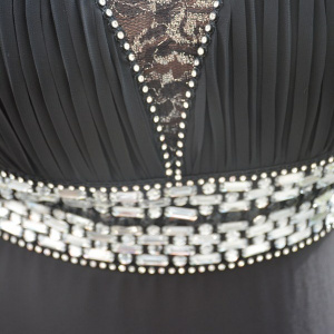 Rochie neagra lunga, pentru ocazii speciale, cu insertii de strass-uri - Img 6