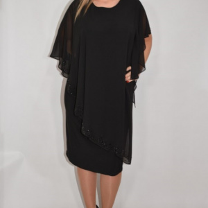 Rochie neagra Sigrid cu aplicatii de strasuri pe voal - Img 3