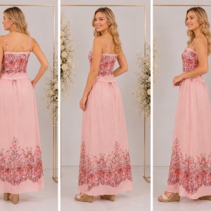 Rochie plamanie de vara, model lung cu elastic si bretele subtiri - Img 2