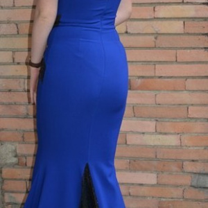 Rochie rafinata de gala, tip sirena, culoare albastra cu paiete negre - Img 5
