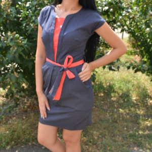 Rochie rafinata de vara, model de buline albe pe fond bleumarin - Img 4
