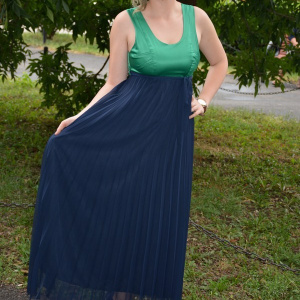 Rochie rafinata, lunga, de culoare bleumarin cu top verde - Img 4