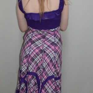 Rochie rafinata midi, cu design de carouri in nuante de mov - Img 5