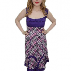 Rochie rafinata midi, cu design de carouri in nuante de mov - Img 1