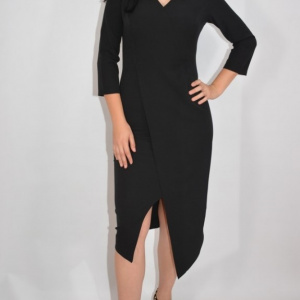 Rochie rafinata Mila cu crepeu in fata,model asimetric,nuanta de negru - Img 2