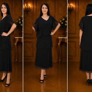 Rochie rafinata, neagra cu volanase asimetrice si strasurii - Img 3