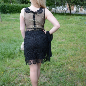 Rochie scurta de seara din tul si dantela, de culoare neagra - Img 4