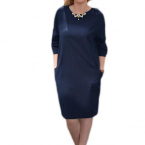 Rochie simpla bleumarin, masura mare, cu buzunare laterale - Img 1