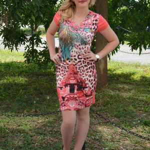 Rochie tinereasca cu croiala cambrata, model mini, nuanta corai - Img 3