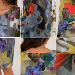 Rochie tinereasca de zi, masura mare, design de flori multicolore - Img 3