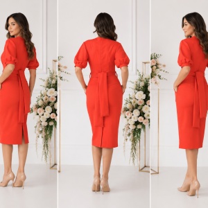 Rochie tinereasca, nuanta de rosu, cu buzunare laterale interesante - Img 2