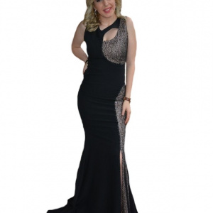 Rochie trendy de seara, model lung crapat pe picior, nuanta neagra - Img 1