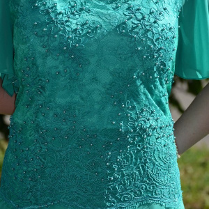 Rochie turcoaz cu aspect de costum, model lung, masura mare - Img 4