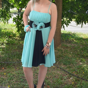Rochie turcoaz din voal, cu model plisat in partea de sus - Img 2
