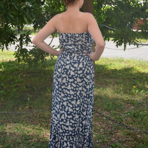 Rochie vaporoasa de vara, model lung, culoare bleumarin cu alb - Img 4