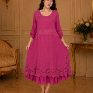 Rochie vaporoasa Laura cu insertii de dantela si paiete,nuanta de marsala