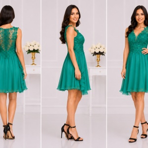 ROCHIE VERDE DE OCAZIE, TUL STRATIFICAT SI DANTELA FLORALA - Img 3