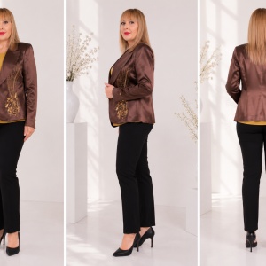 Sacou casual, modern, material satinat, disponibill in culoare maro - Img 3