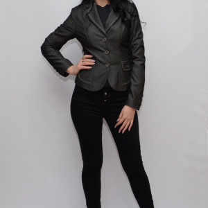 Sacou de culoare gri, cu cusaturi colorate de design, model casual - Img 3