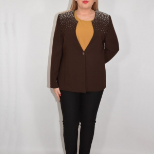Sacou deosebit, elegant, cu insertii din perle pe umeri, pe maro - Img 3