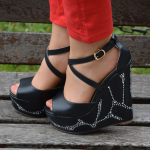 Sanda cu toc inalt, cu o platforma de 14 cm, de culoare negre - Img 4