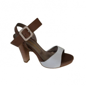 Sandale elegante,din piele naturala, cu toc inalt, bicolore - Img 1