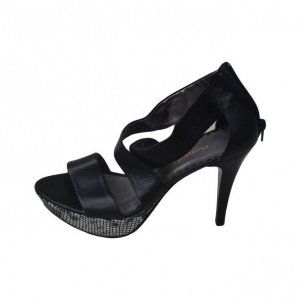 Sandale negre, elegante, cu barete incrucisate, din piele naturala - Img 1