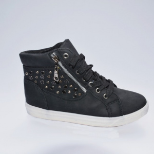 Tenis modern, de culoare neagra, cu insertii metalice, femoar, siret - Img 6