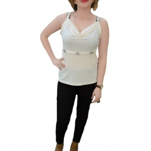 Top elegant cu bretele cu strasuri, de culoare alba, decolteu in V - Img 1