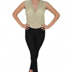 Top elegant tip body, culoare aurie, cu fir lucios in tesatura - Img 1