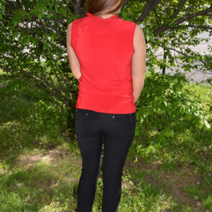 Top fashion de primavara-vara din material elastic, nuanta rosie - Img 4
