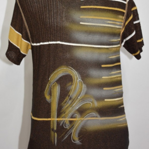 Tricou barbatesc, de culoare maro, cu imprimeu grafic colorat - Img 3