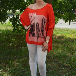 Tricou chic, croi asimetric, maneci lejere, culoare rosu - Img 6