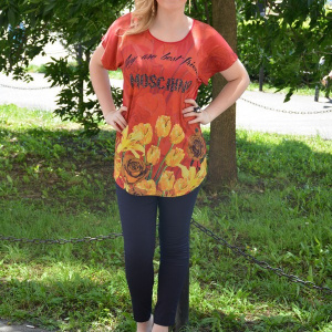 Tricou de primavara-vara cu maneca scurta, rosie, cu imprimeu - Img 2
