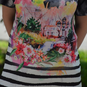 Tricou de primavara-vara, negru cu imprimeu modern in fata - Img 5