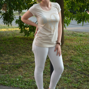 Tricou tineresc, de culoare bej, cu material dantelat in spate - Img 4