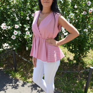 Bluza casual, cu dungi fine rosu-alb - Img 4