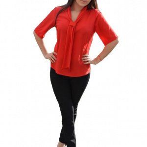 Bluza casual cu guler tip sal si maneca scurta, de culoare rosie - Img 1
