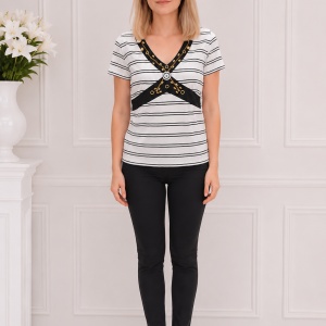Bluza casual Zendaya ,design cu dungi,nuanta de alb