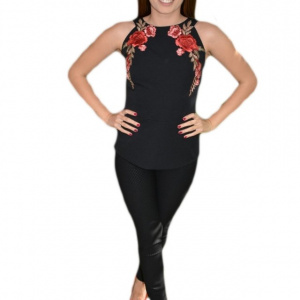 Bluza chic de ocazie, cu design de flori brodate pe fond negru - Img 1