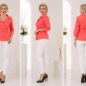 Bluza corai tip camasa, masura mare, cu curea aplicata in talie - Img 4