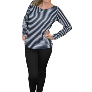 Bluza cu maneca lunga, de culoare bleumarin, cu dungi orizontale - Img 1