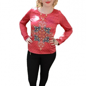 Bluza cu maneca lunga, de culoare rosie, cu model oriental