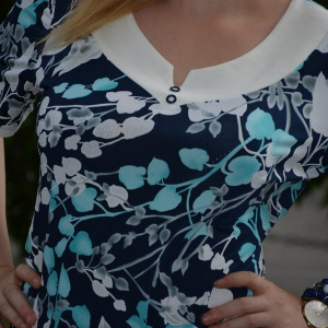 Bluza cu maneca scurta, de culoare bleumarin cu design turcoaz - Img 5