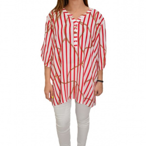 Bluza dama, casual, model cu dungi rosii, pe fundal alb - Img 1
