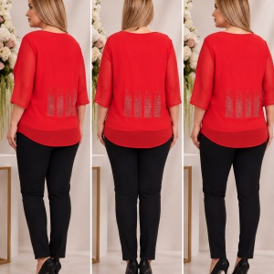 Bluza de ocazie din material tip voal ,rosu cu imprimeu floral - Img 2