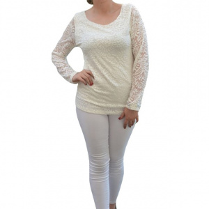 Bluza de ocazie, nuanta de alb, din dantela rafinata si eleganta