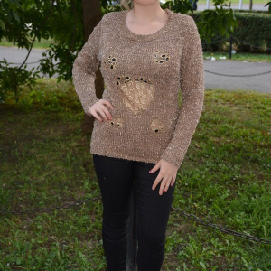 Bluza deosebita de toamna-iarna din material tricotat, nuanta bej - Img 2