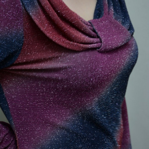 Bluza din material cu aspect lucios de nuanta mov in degrade - Img 4