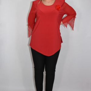 Bluza eleganta ,croi lejer,accesorizata cu brosa tip floara,rosu - Img 3